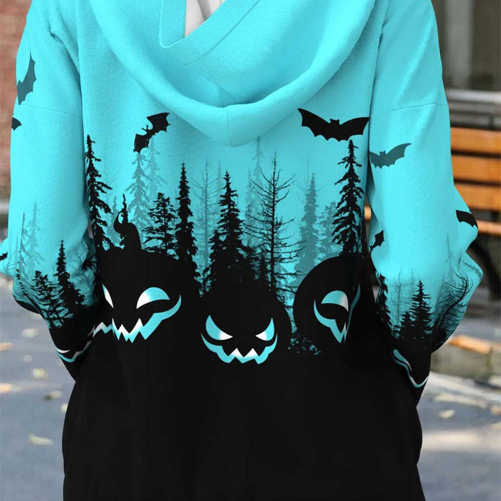 Vera | Halloween-inspirierter Multi-Kürbis-Fledermaus-Hoodie mit V-Ausschnitt