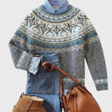 Lux | Hellgrauer Vintage-Pullover mit Norweger-Muster