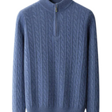 Deneb Kaschmir-Velours-Sweater mit Halbreißverschluss