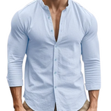 Herren Freizeitshirt aus Baumwolle und Leinen – Blau