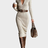 Aleida - Strick-Midi-Kleid mit Gürtel und Kragen