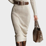 Aleida - Strick-Midi-Kleid mit Gürtel und Kragen