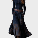 Berdien - Maxi-Kleid aus marineblauem Suédine mit Gürtel