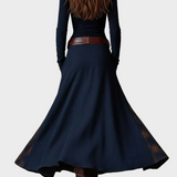 Berdien - Maxi-Kleid aus marineblauem Suédine mit Gürtel