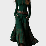 Berdien - Maxi-Kleid aus marineblauem Suédine mit Gürtel