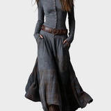 Berdien - Maxi-Kleid aus marineblauem Suédine mit Gürtel