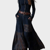 Berdien - Maxi-Kleid aus marineblauem Suédine mit Gürtel