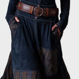 Berdien - Maxi-Kleid aus marineblauem Suédine mit Gürtel