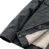 Herrenveloursjacke mit Sherpa-Kragen und Druckknöpfen - Dunkelgrau