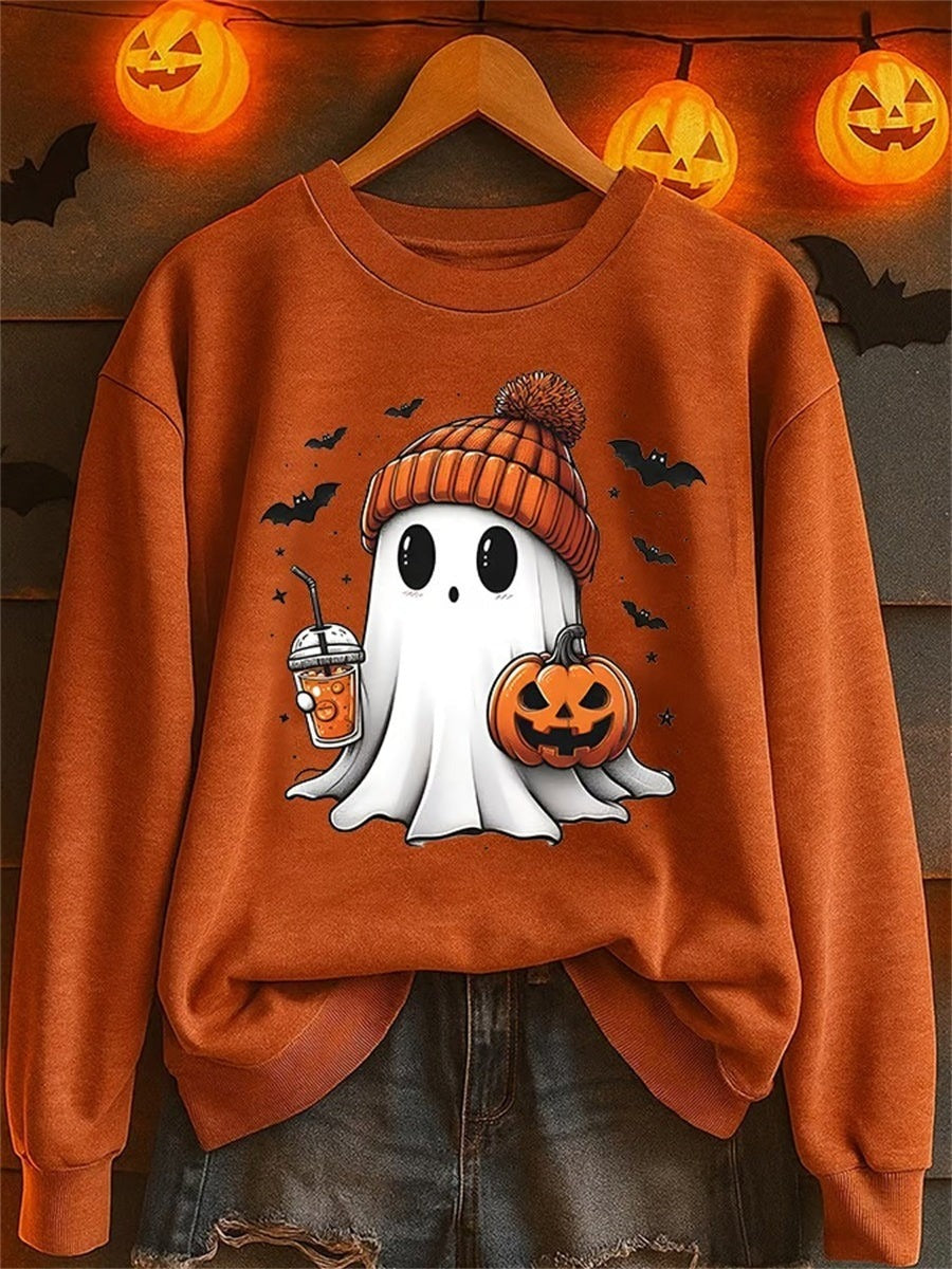 Astrid | Loses Sweatshirt mit Rundhalsausschnitt, langen Ärmeln und Halloween-inspiriertem Aufdruck