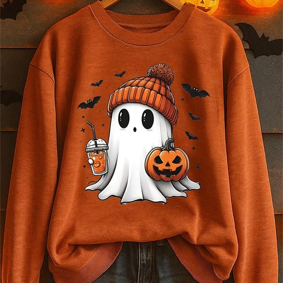Astrid | Loses Sweatshirt mit Rundhalsausschnitt, langen Ärmeln und Halloween-inspiriertem Aufdruck