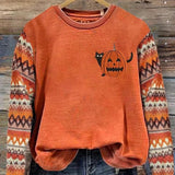 Ariadne | Bequemes, langärmliges Rundhals-Sweatshirt mit Halloween-inspiriertem Kürbis-Print
