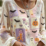 Deborah | Halloween-inspirierte Bluse mit Rundhalsausschnitt und langen Ärmeln