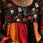 Lucia | Halloween-Blumenbluse, lässige Bluse, Rundhalsausschnitt, lange Ärmel, bedrucktes Oberteil