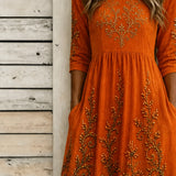 Gemma | Halloween-inspiriertes Sommerkleid, Rundhals-Halbarm-A-Linien-Kleid