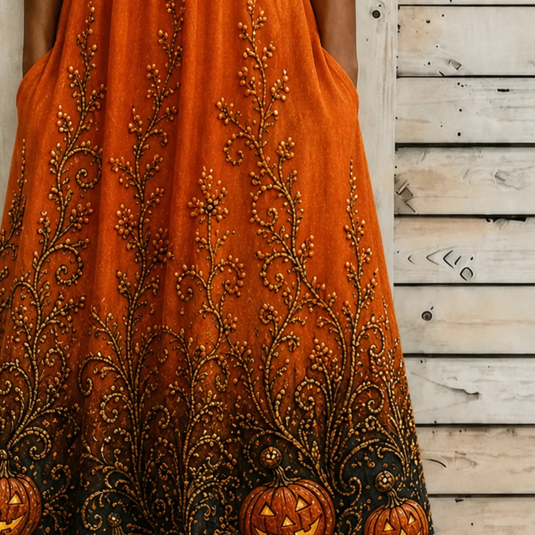 Gemma | Halloween-inspiriertes Sommerkleid, Rundhals-Halbarm-A-Linien-Kleid