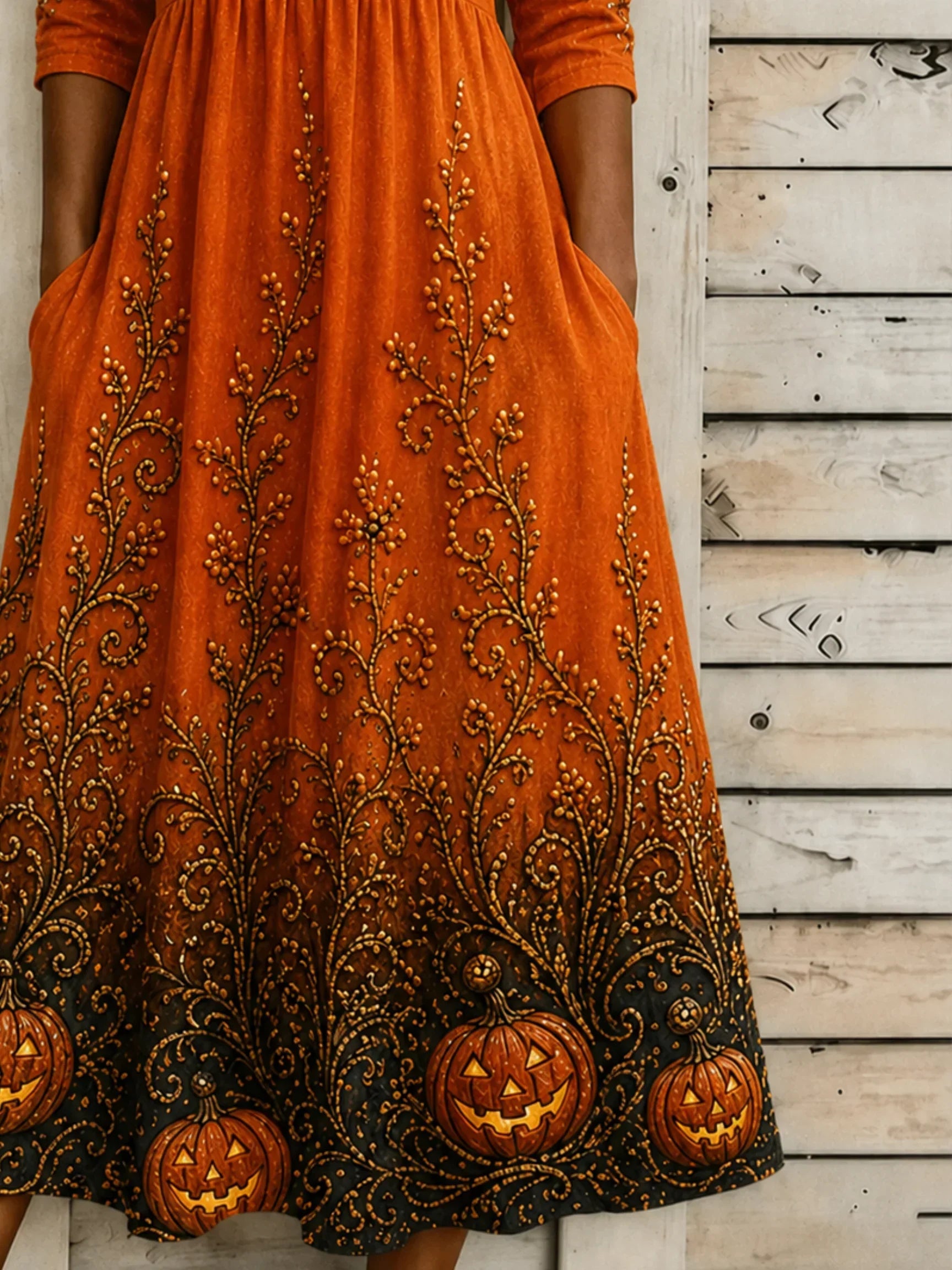 Gemma | Halloween-inspiriertes Sommerkleid, Rundhals-Halbarm-A-Linien-Kleid