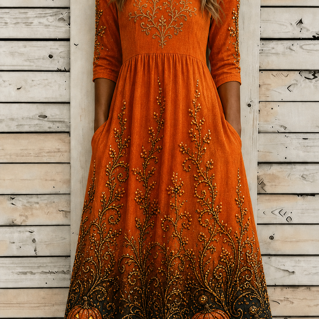 Gemma | Halloween-inspiriertes Sommerkleid, Rundhals-Halbarm-A-Linien-Kleid