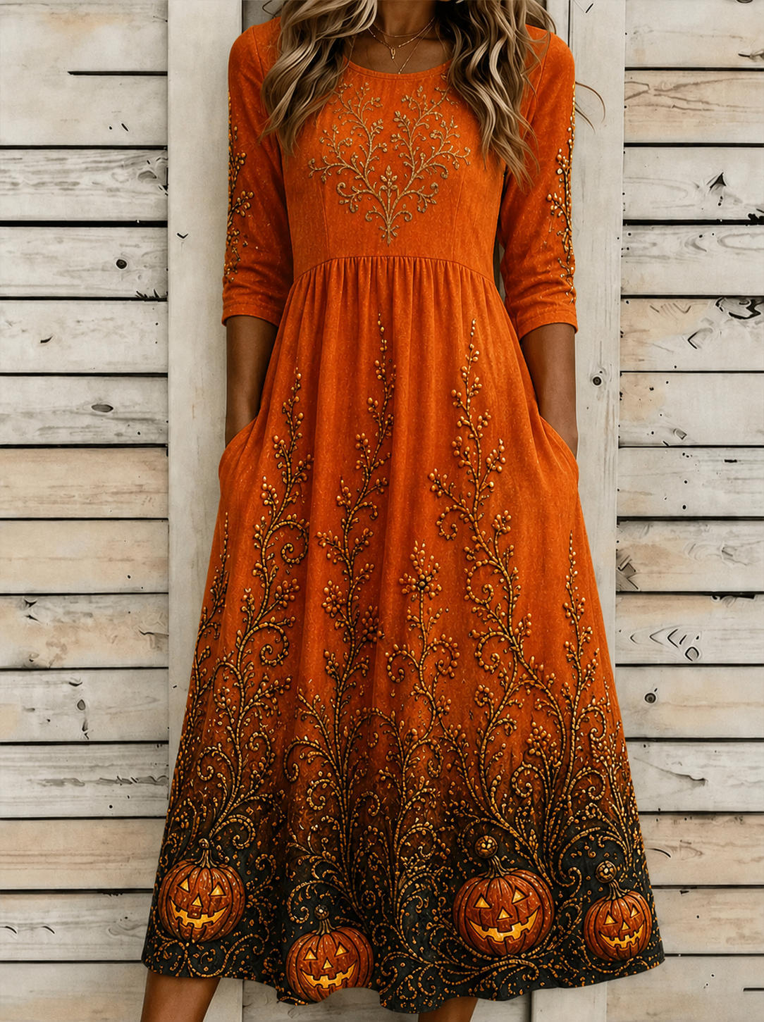 Gemma | Halloween-inspiriertes Sommerkleid, Rundhals-Halbarm-A-Linien-Kleid