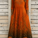 Gemma | Halloween-inspiriertes Sommerkleid, Rundhals-Halbarm-A-Linien-Kleid