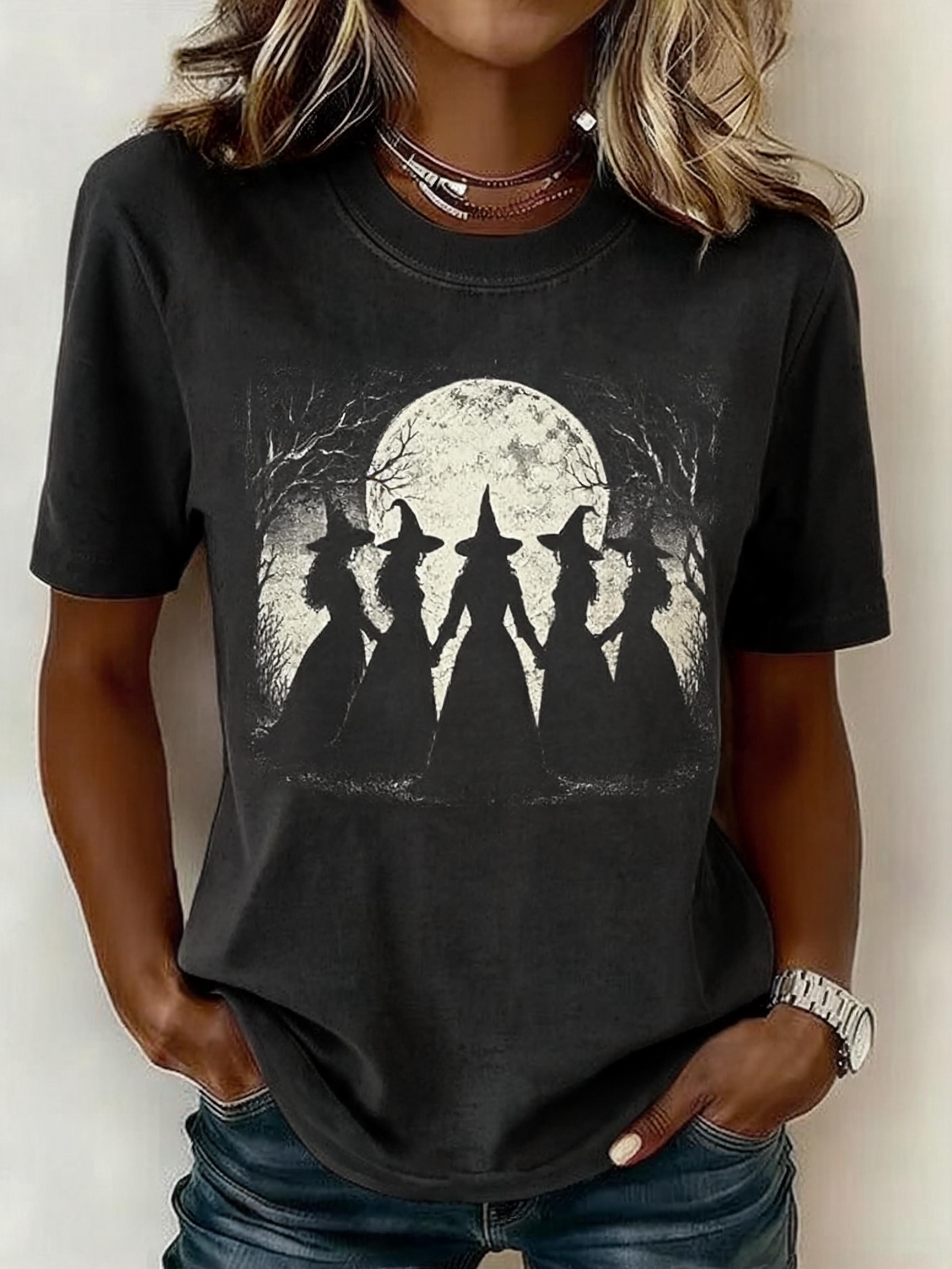 Stella | Halloween-inspiriertes Kurzarm-T-Shirt mit Rundhalsausschnitt