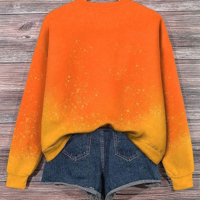 Emmeline | Halloween-inspiriertes Kürbis-Print-Sweatshirt mit Rundhalsausschnitt