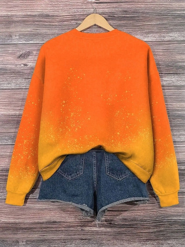 Emmeline | Halloween-inspiriertes Kürbis-Print-Sweatshirt mit Rundhalsausschnitt