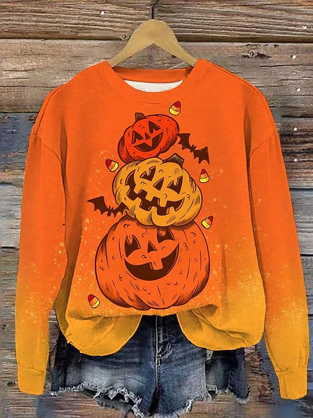 Emmeline | Halloween-inspiriertes Kürbis-Print-Sweatshirt mit Rundhalsausschnitt