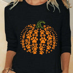Rose | Halloween-inspirierte, langärmlige Bluse mit Kürbismuster und Rundhalsausschnitt