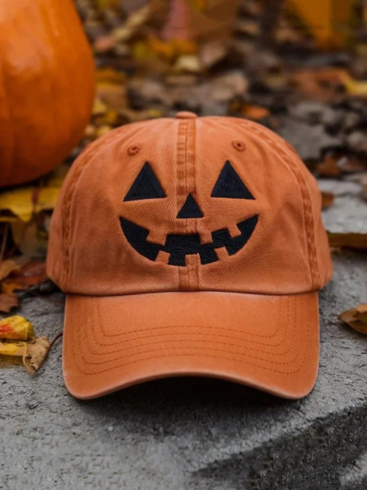 Scarlett | Herbstliche Halloween-inspirierte Baseballmütze mit Geisterlächelndem Gesicht