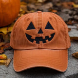 Scarlett | Herbstliche Halloween-inspirierte Baseballmütze mit Geisterlächelndem Gesicht