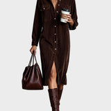 Dieneke - Midi-Kleid aus Cord mit Brusttaschen