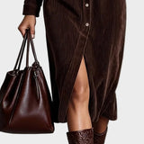 Dieneke - Midi-Kleid aus Cord mit Brusttaschen
