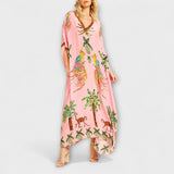 Linda - Off-Shoulder Kleid mit asymmetrischer Schulter und Palmenmuster