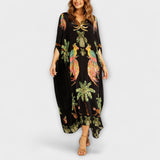 Linda - Off-Shoulder Kleid mit asymmetrischer Schulter und Palmenmuster