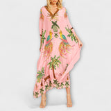 Linda - Off-Shoulder Kleid mit asymmetrischer Schulter und Palmenmuster