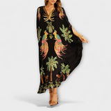 Linda - Off-Shoulder Kleid mit asymmetrischer Schulter und Palmenmuster