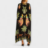 Linda - Off-Shoulder Kleid mit asymmetrischer Schulter und Palmenmuster