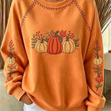Isabella | Halloween Lässiges Ahornblatt-Langarm-Sweatshirt mit Rundhalsausschnitt
