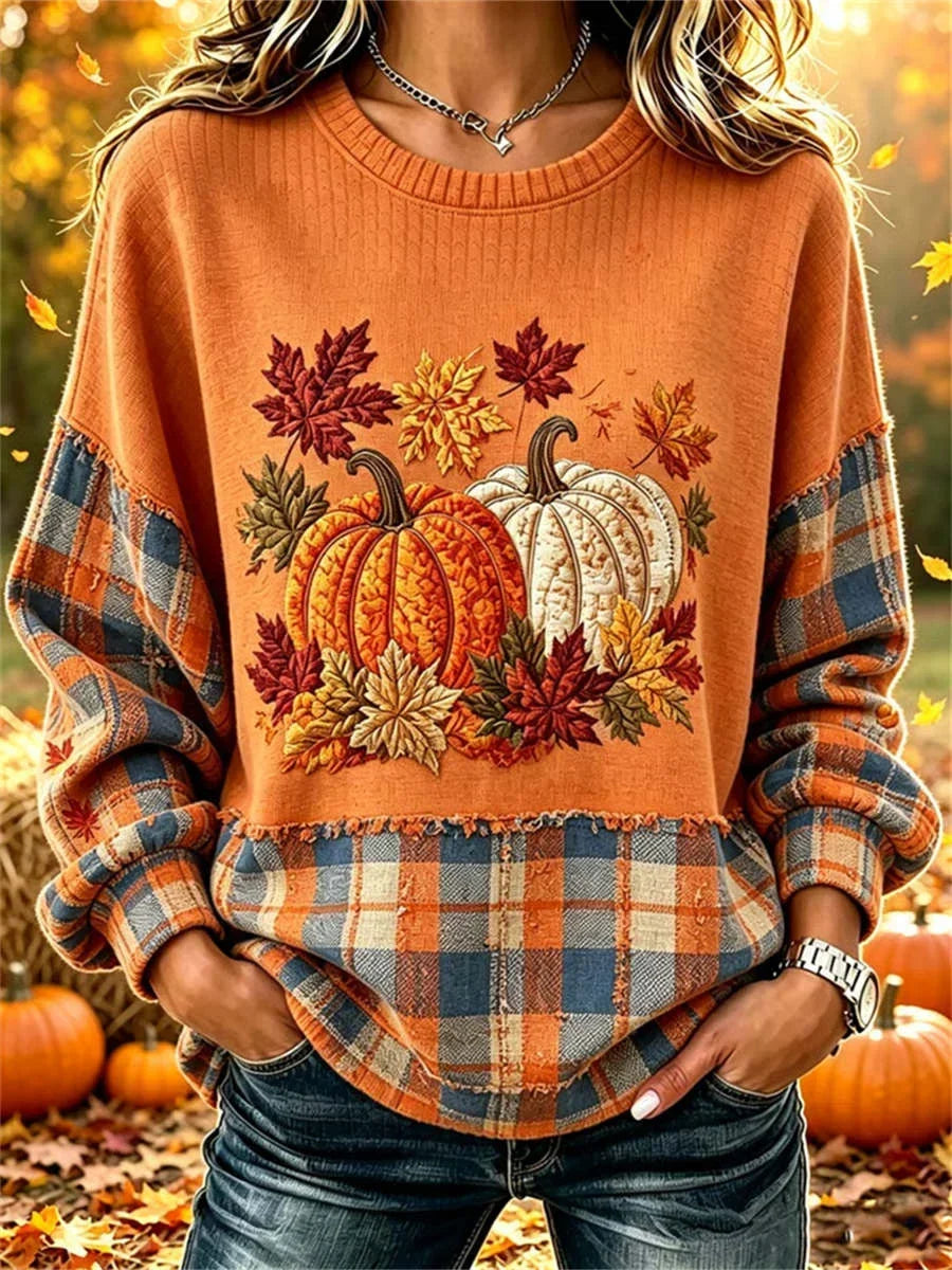 Amelia | Lässiges, kariertes Halloween-Sweatshirt mit Rundhalsausschnitt und langen Ärmeln