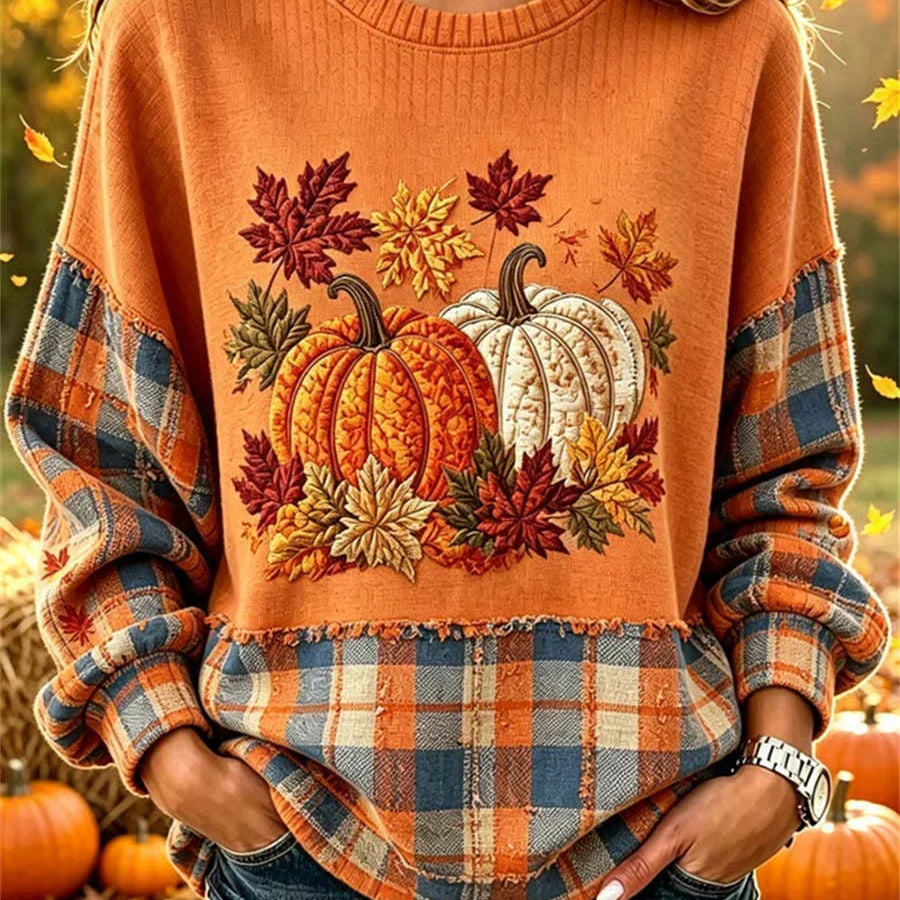 Amelia | Lässiges, kariertes Halloween-Sweatshirt mit Rundhalsausschnitt und langen Ärmeln