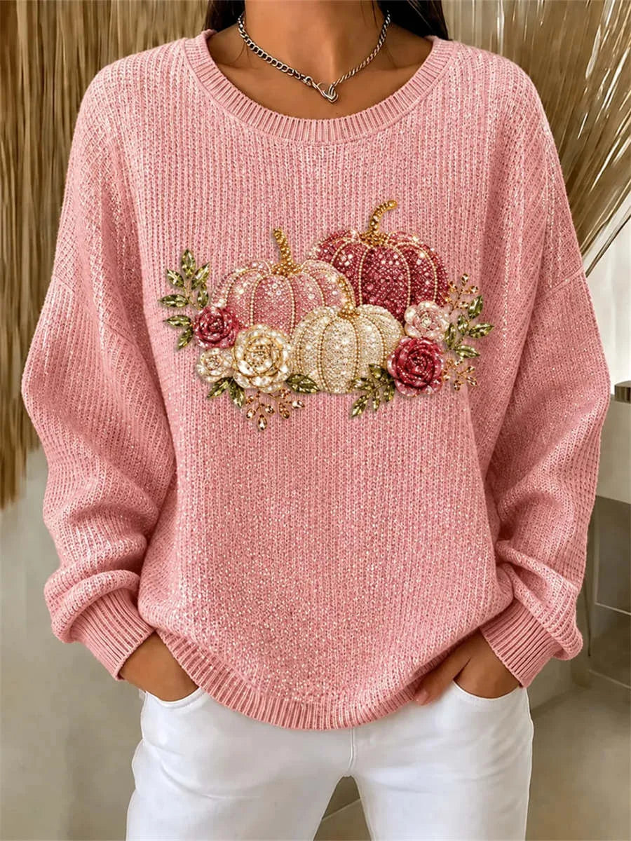 Lavinia | Lässiges, langärmliges Halloween-Sweatshirt mit Rundhalsausschnitt und Blumenmuster