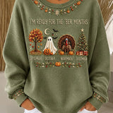 Mia | Halloween Lässiges Ahornblatt-Langarm-Sweatshirt mit Rundhalsausschnitt