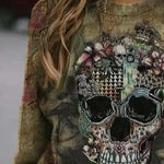 Antonella | Langärmliges Sweatshirt mit Rundhalsausschnitt und Halloween-inspiriertem Totenkopf-Print