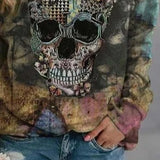 Antonella | Langärmliges Sweatshirt mit Rundhalsausschnitt und Halloween-inspiriertem Totenkopf-Print