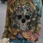 Antonella | Langärmliges Sweatshirt mit Rundhalsausschnitt und Halloween-inspiriertem Totenkopf-Print