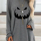 Erin | Langärmliges Sweatshirt mit Rundhalsausschnitt und Halloween-inspiriertem Kürbis-Print