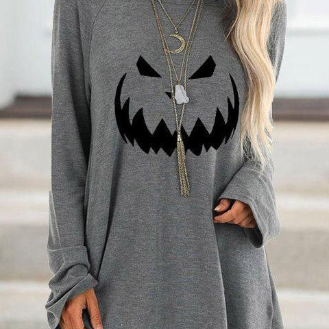 Erin | Langärmliges Sweatshirt mit Rundhalsausschnitt und Halloween-inspiriertem Kürbis-Print