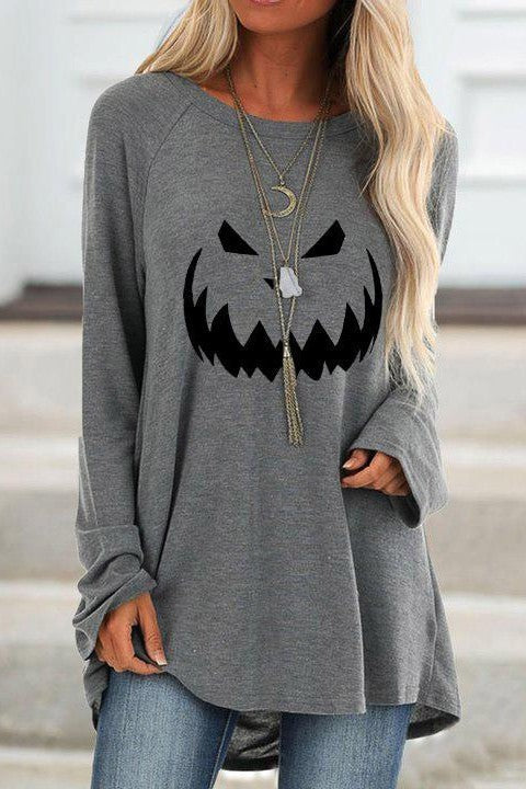 Erin | Langärmliges Sweatshirt mit Rundhalsausschnitt und Halloween-inspiriertem Kürbis-Print