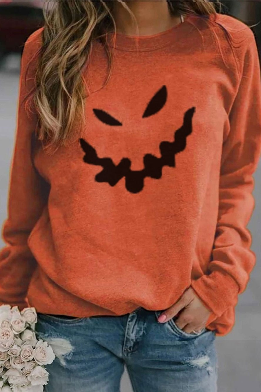 Edith | Langärmliges Sweatshirt mit Halloween-inspiriertem Kürbis-Print